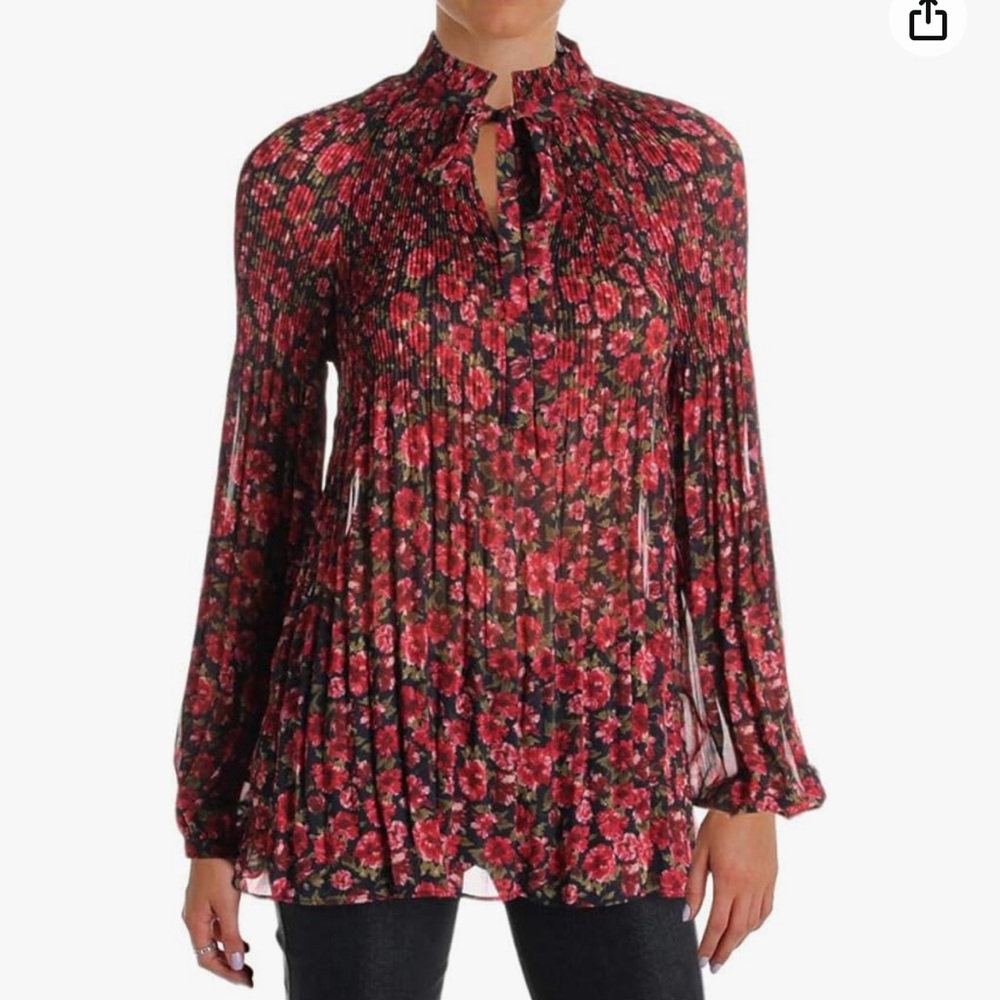 LAUREN RALPH LAUREN Women's Duong Sheer Pleated Blouse large